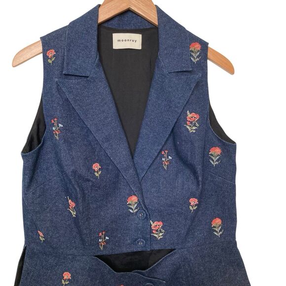Moonray Floral Embroidered Denim Vest Womens Size Medium Blue NEW - Picture 3 of 13